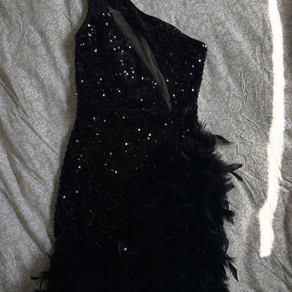 Fashion Nova Black Sequin One Shoulder Dress